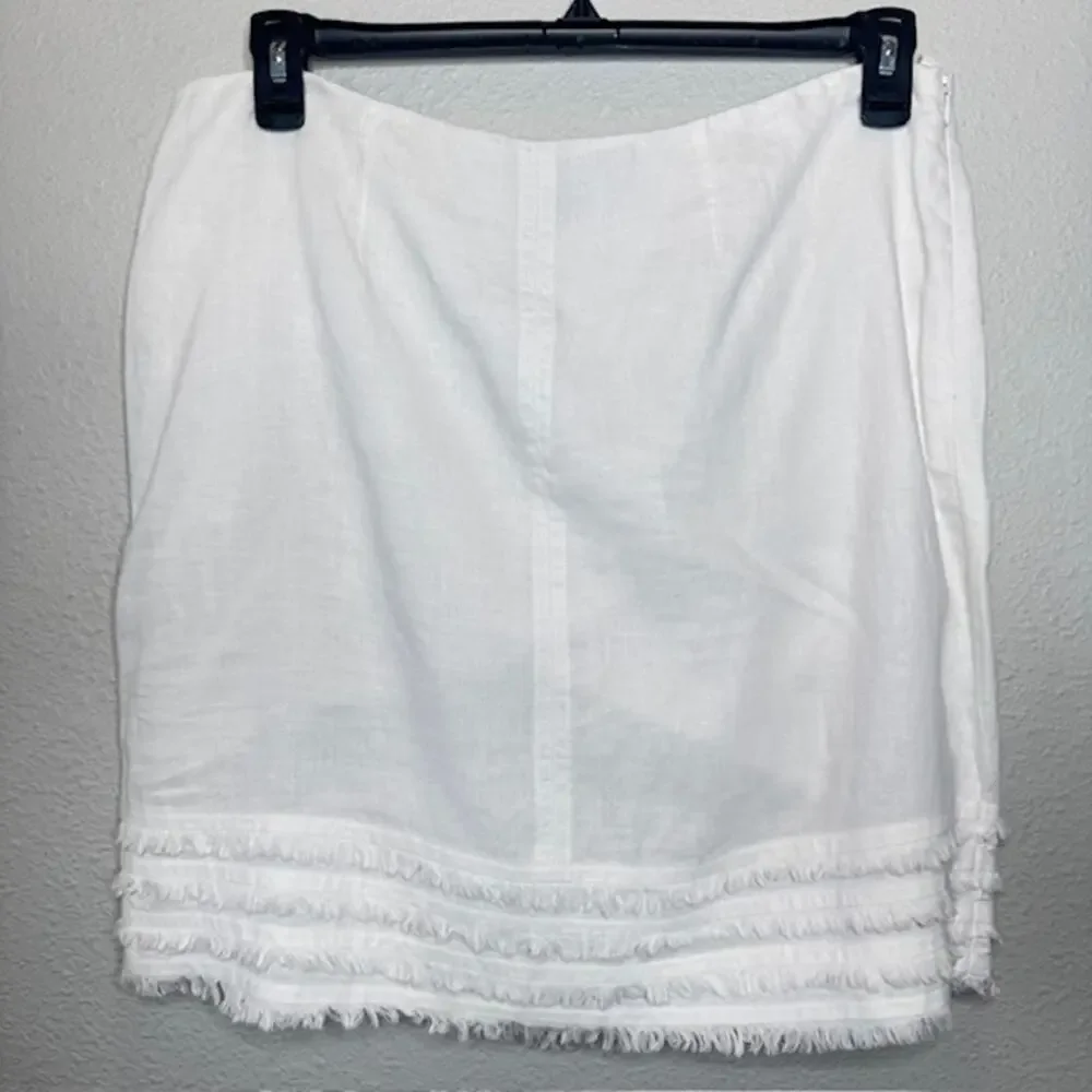 Tommy Bahama White Linen Fringe Hem Skirt Womens Size 12 Lined Knee Length